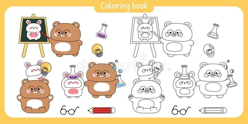 Back to School: Cute Bear Coloring Description Image