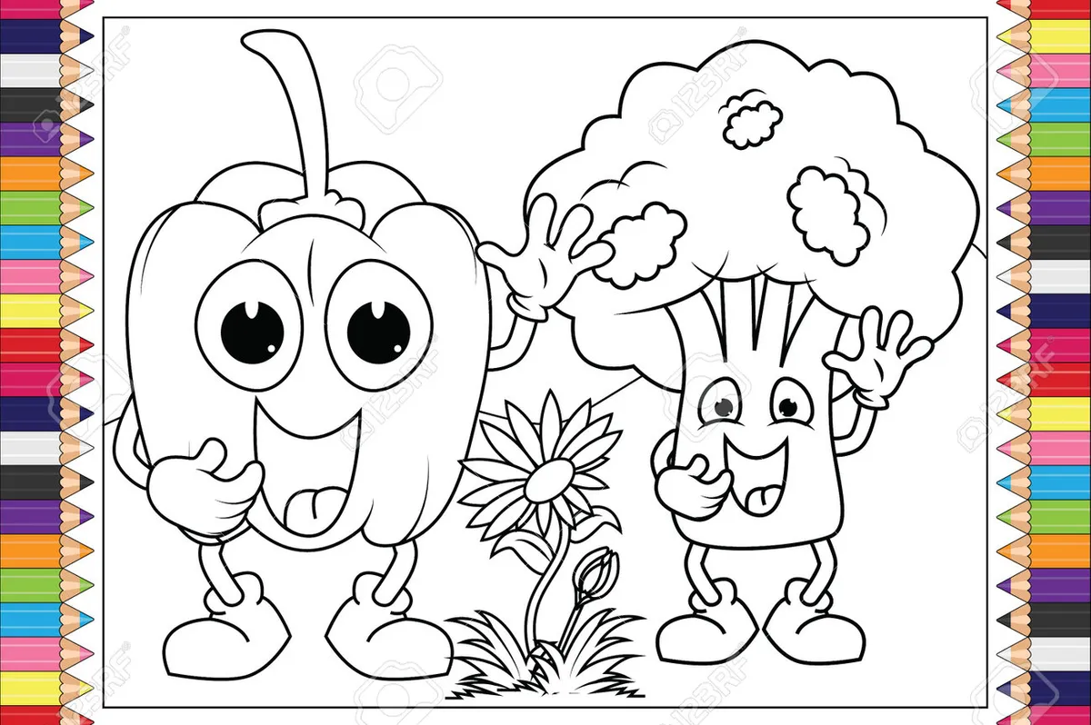 Coloring Book: Cartoon Veggies